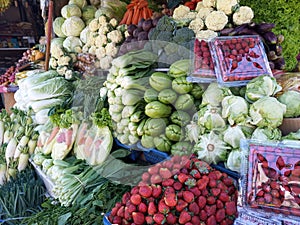 Traditional raw & fresh of variety vegetables at local market in Bedugul, Bali, Indonesia photo