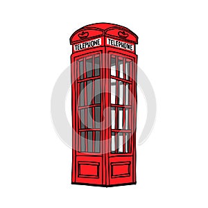 Traditional red British telephone booth, an old landmark of the city, a symbol of London