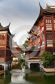 Traditional red buildings in Yuyuan Old Street, Shanghai