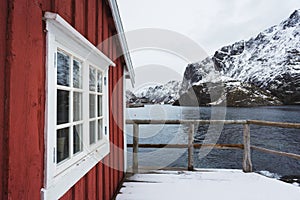 Traditional red cabins of Norway