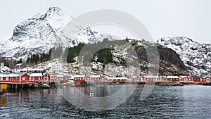 Traditional red cabins of Norway