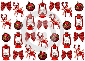 Traditional red Christmas decorations isolted on white background
