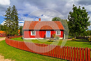 Traditional red cottage house in Sweden