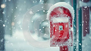 A traditional red mailbox with letters to Santa