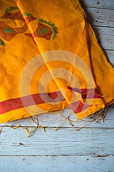 Traditional red silk sari on a background