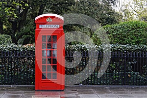 Traditional red telephone box in London