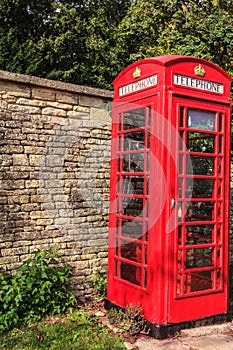 Traditional red telephone box in UK