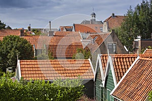 Traditional red tiled roofs in Nieuwpoort in the Netherlands