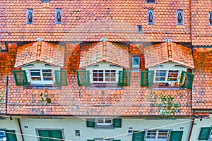 Traditional red tiled roofs of the townhouses of old Bern, Switzerland