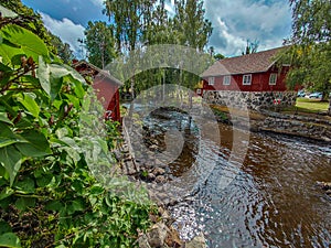 Traditional red and white wooden cottages in rural Smaland, Sweden