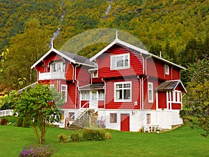 Traditional Red Wooden House, Norway