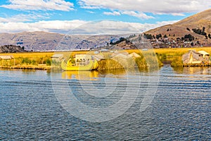 Traditional reed boat lake Titicaca,Peru,Puno,Uros,South America,Floating Islands