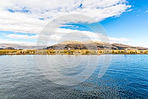 Traditional reed boat lake Titicaca,Peru,Puno,Uros,South America,Floating Islands,natural layer