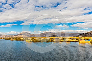 Traditional reed boat lake Titicaca,Peru,Puno,Uros,South America,Floating Islands,natural layer