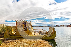 Traditional reed boat lake Titicaca,Peru,Puno,Uros,South America,Floating Islands photo