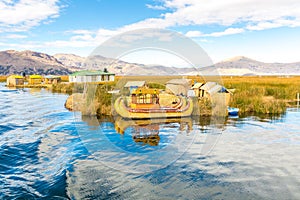 Traditional reed boat lake Titicaca,Peru,Puno,Uros,South America,Floating Islands,natural layer photo