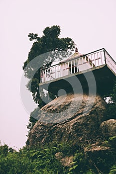 traditional religious building on cliff in Indian Himalayas,