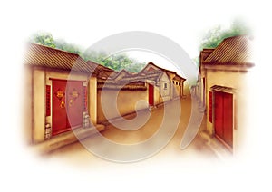 Traditional residental house dirstrict, Hutong or Alleys or Alleyway in Beijing, China