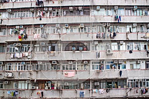 Traditional residential old facade building Hong Kong