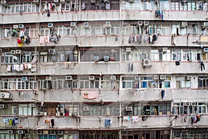 Traditional residential old facade building Hong Kong