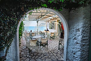 Traditional restaurant and taverna in Agios Nikitas village, Lefkada, Greece