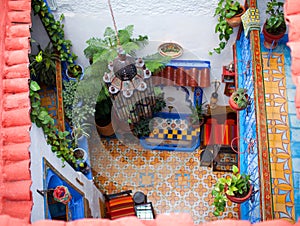 Traditional riad interior in Chefchaouen medina, Morocco photo