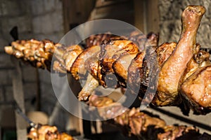 Traditional roasted chicken in a village of Zagorochoria in Greece
