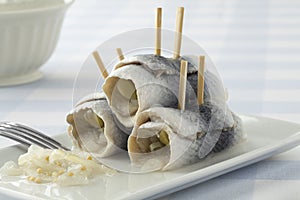 Traditional rollmops on a dish