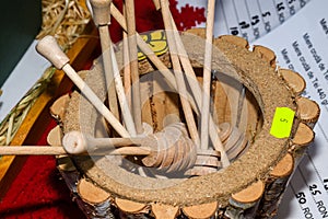 Traditional Romanian carved wood dishware at Horezu