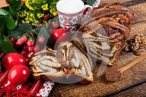 Traditional Romanian Easter table, homemade sweetbread