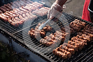 Traditional Romanian food, barbecue with grilled meat rolls