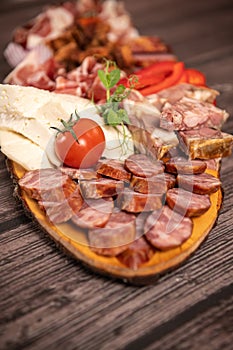 Traditional Romanian food. Close up view of a food plate made of pork meat