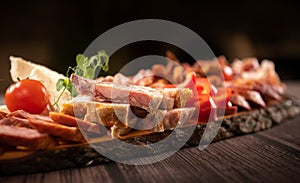 Traditional Romanian food. Close up view of a food plate made of pork meat