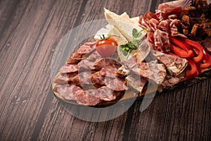 Traditional Romanian food. Close up view of a food plate made of pork meat