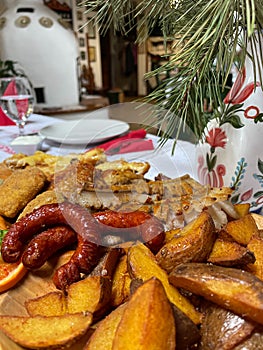 Traditional Romanian food plate inside a restaurant