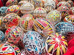 Traditional romanian handcrafted nicely decorated easter eggs