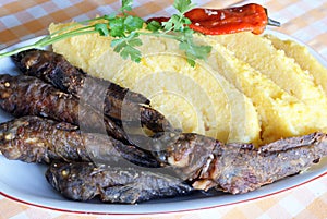 Traditional Romanian meal: mamaliga with fish