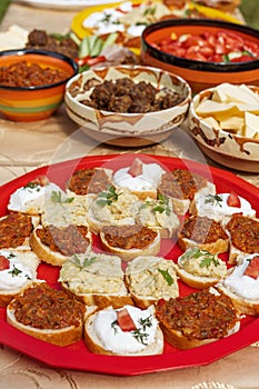 Traditional Romanian and Moldavian food platters at a local brunch
