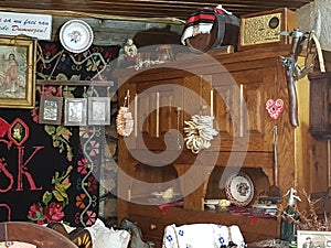 Traditional Romanian rustic decorations in a restaurant