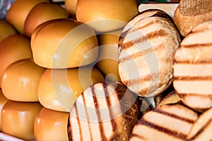 Traditional romanian  smoked sheep cheeses cas and cascaval