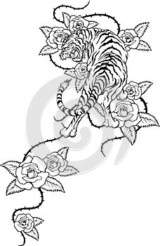 Traditional roses lion tribal tatto style ink vector download