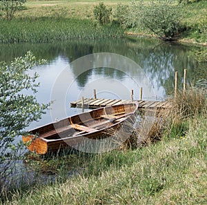 Traditional rowing boat moored