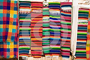 Traditional rugs at market on Cristobal de las casas, Mexico.