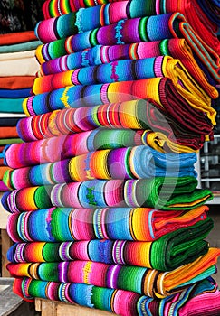 Traditional rugs at market on Cristobal de las casas , Mexico.