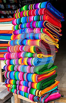 Traditional rugs at market in Panajachel, Guatemala. photo