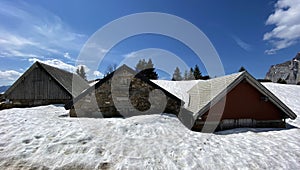 Traditional rural architecture and family livestock farms in the Seeztal valley and over lake Walensee, Walenstadtberg