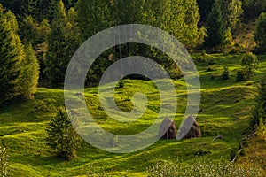 Traditional rural village landscape in Bucovina, Romania