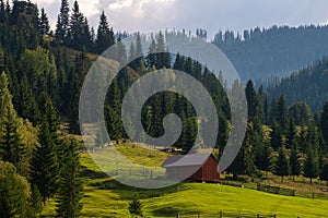 Traditional rural village landscape in Bucovina, Romania