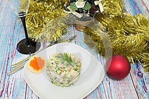 Traditional Russian christmas salad Olivier