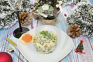 Traditional Russian christmas salad Olivier